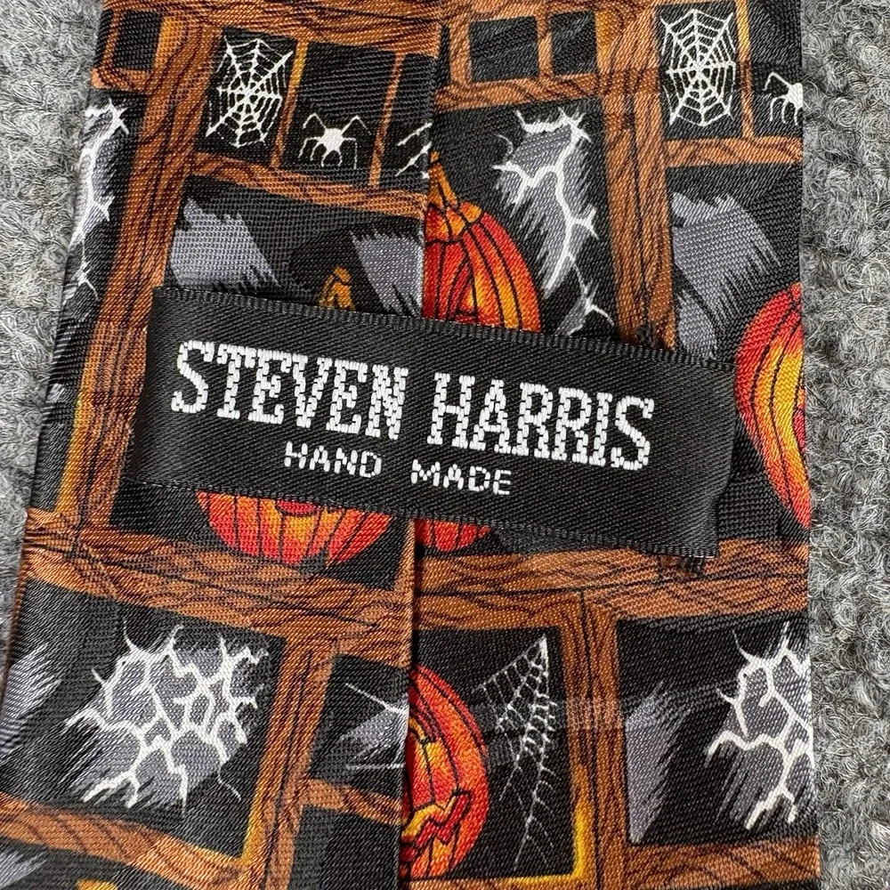 Steven Harris Halloween Tie‎ Men Handmade Black Pumpkin Spookycore Retro Novelty